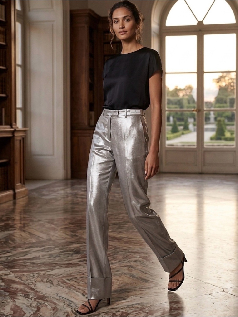 BRUNO CUCINELLI,Luxurious Metallic Silver Straight-Leg Pants